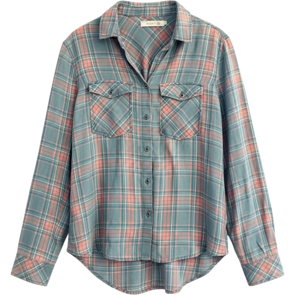 Billy T Plaid Button Down Shirt Lace-Up Back Hi-Low Hem Women's Small